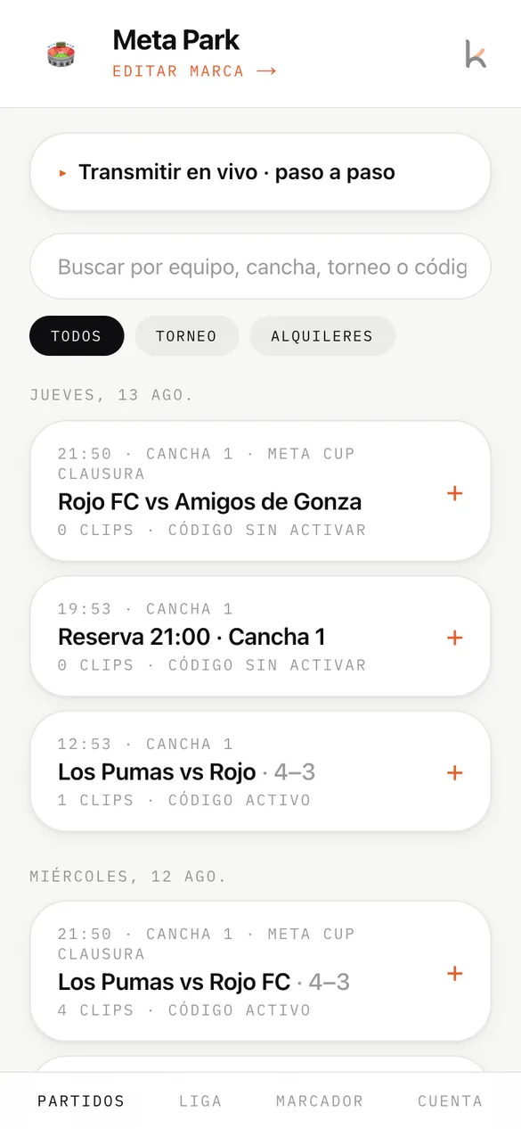 Todos tus partidos, en un lugar